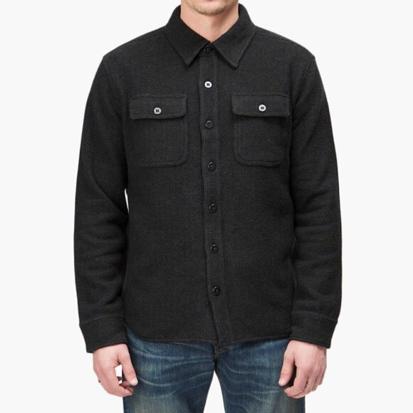 RRL Work Shirt Sweater Jacket Utility Long Sleeve Button Up Twill Gray Shacket - Picture 1 of 16